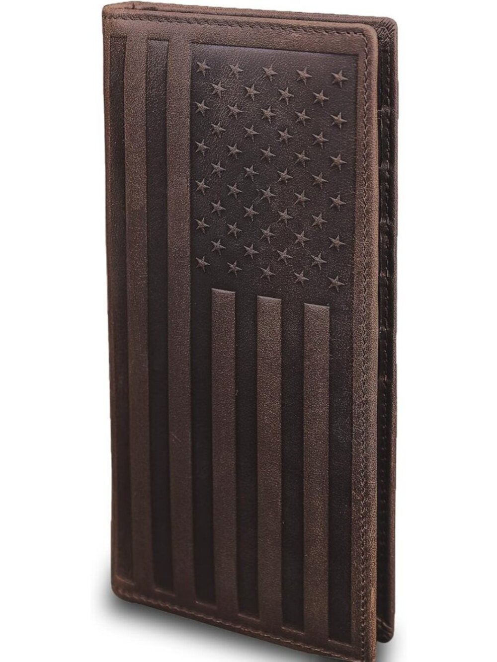 Men's RFID Blocking Bifold Wallet - Full Grain Leather, US Flag Design, Vintage